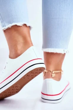 Damskie Klasyczne Trampki Białe Z Czerwoną Lamówką Ecoma