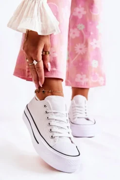 Damskie Klasyczne Trampki Na Platformie Białe Conelle