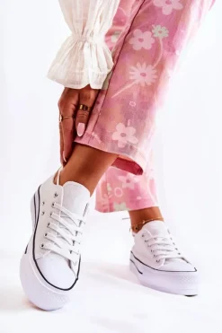 Damskie Klasyczne Trampki Na Platformie Białe Conelle