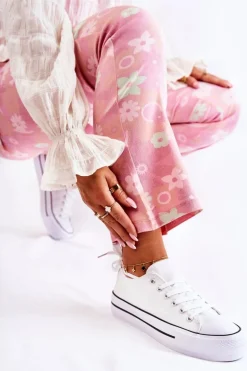 Damskie Klasyczne Trampki Na Platformie Białe Conelle