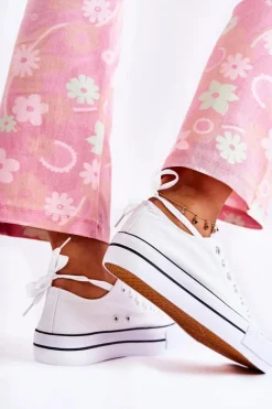 Damskie Klasyczne Trampki Na Platformie Białe Conelle