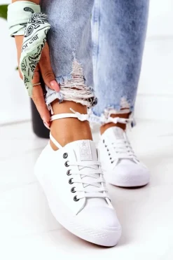 Damskie Klasyczne Trampki Białe Ze Srebrnymi Oczkami Ecoma