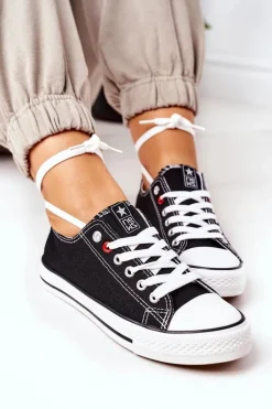 Damskie Klasyczne Trampki Czarne Z Białą Podeszwą Ecoma