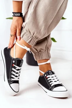 Damskie Klasyczne Trampki Czarne Z Białą Podeszwą Ecoma