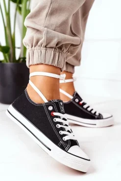 Damskie Klasyczne Trampki Czarne Z Białą Podeszwą Ecoma