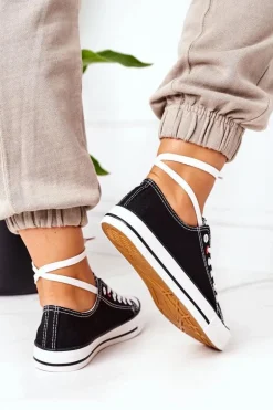 Damskie Klasyczne Trampki Czarne Z Białą Podeszwą Ecoma