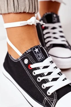 Damskie Klasyczne Trampki Czarne Z Białą Podeszwą Ecoma