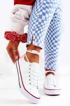 Damskie Klasyczne Trampki Białe Z Czerwonym Paskiem Omerta