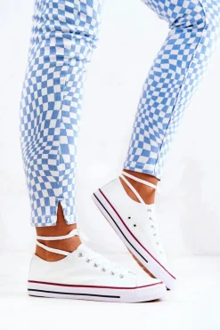 Damskie Klasyczne Trampki Białe Z Czerwonym Paskiem Omerta