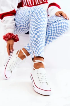 Damskie Klasyczne Trampki Białe Z Czerwonym Paskiem Omerta