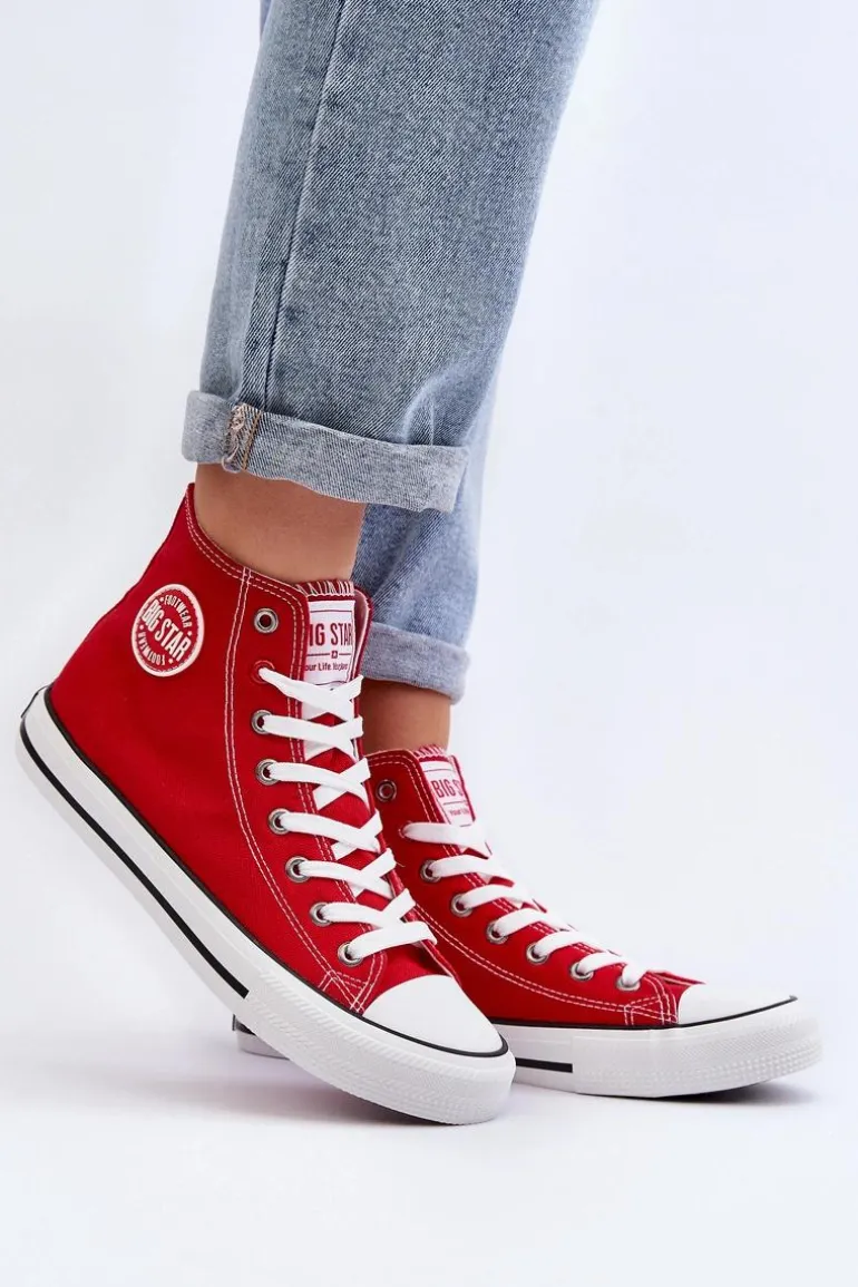 Damskie Klasyczne Wysokie Trampki Big Star T274024 Czerwone