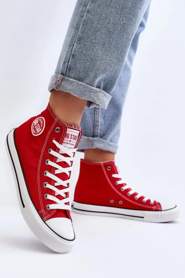 Damskie Klasyczne Wysokie Trampki Big Star T274024 Czerwone