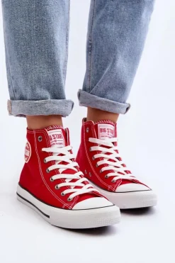 Damskie Klasyczne Wysokie Trampki Big Star T274024 Czerwone