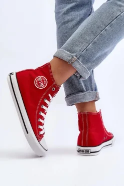 Damskie Klasyczne Wysokie Trampki Big Star T274024 Czerwone