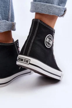 Damskie Klasyczne Wysokie Trampki Big Star T274027 Czarne