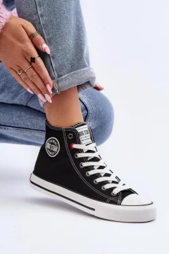 Damskie Klasyczne Wysokie Trampki Big Star T274027 Czarne