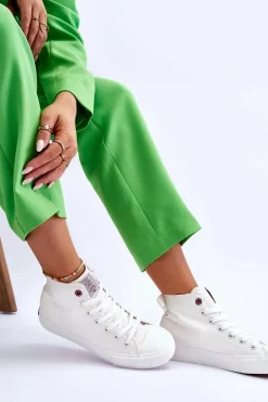 Damskie Klasyczne Wysokie Trampki Cross Jeans LL2R4086C Białe