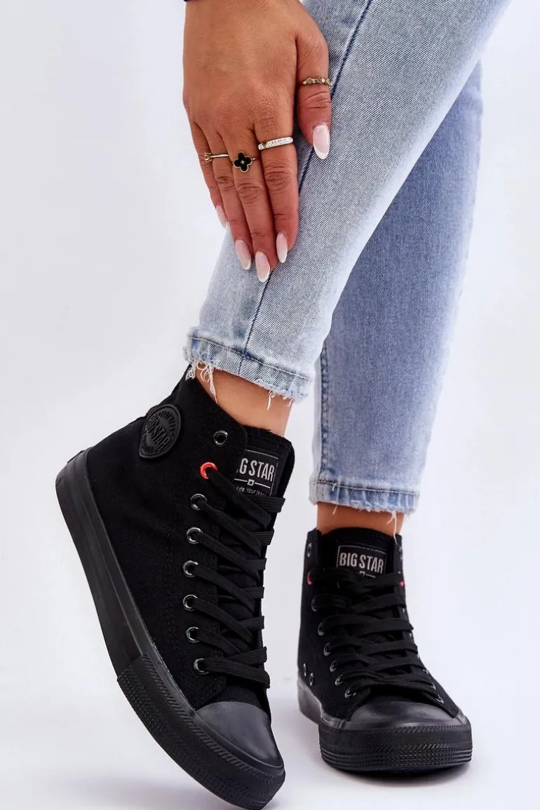 Damskie Klasyczne Wysokie Trampki Big Star T274033 Czarne