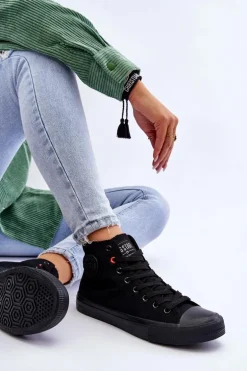 Damskie Klasyczne Wysokie Trampki Big Star T274033 Czarne