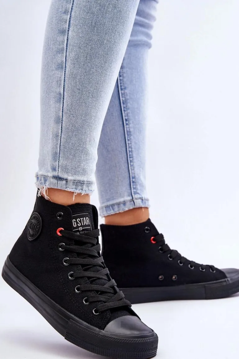 Damskie Klasyczne Wysokie Trampki Big Star T274033 Czarne