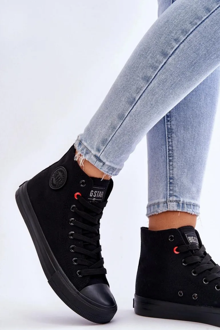 Damskie Klasyczne Wysokie Trampki Big Star T274033 Czarne