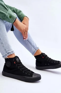 Damskie Klasyczne Wysokie Trampki Big Star T274033 Czarne