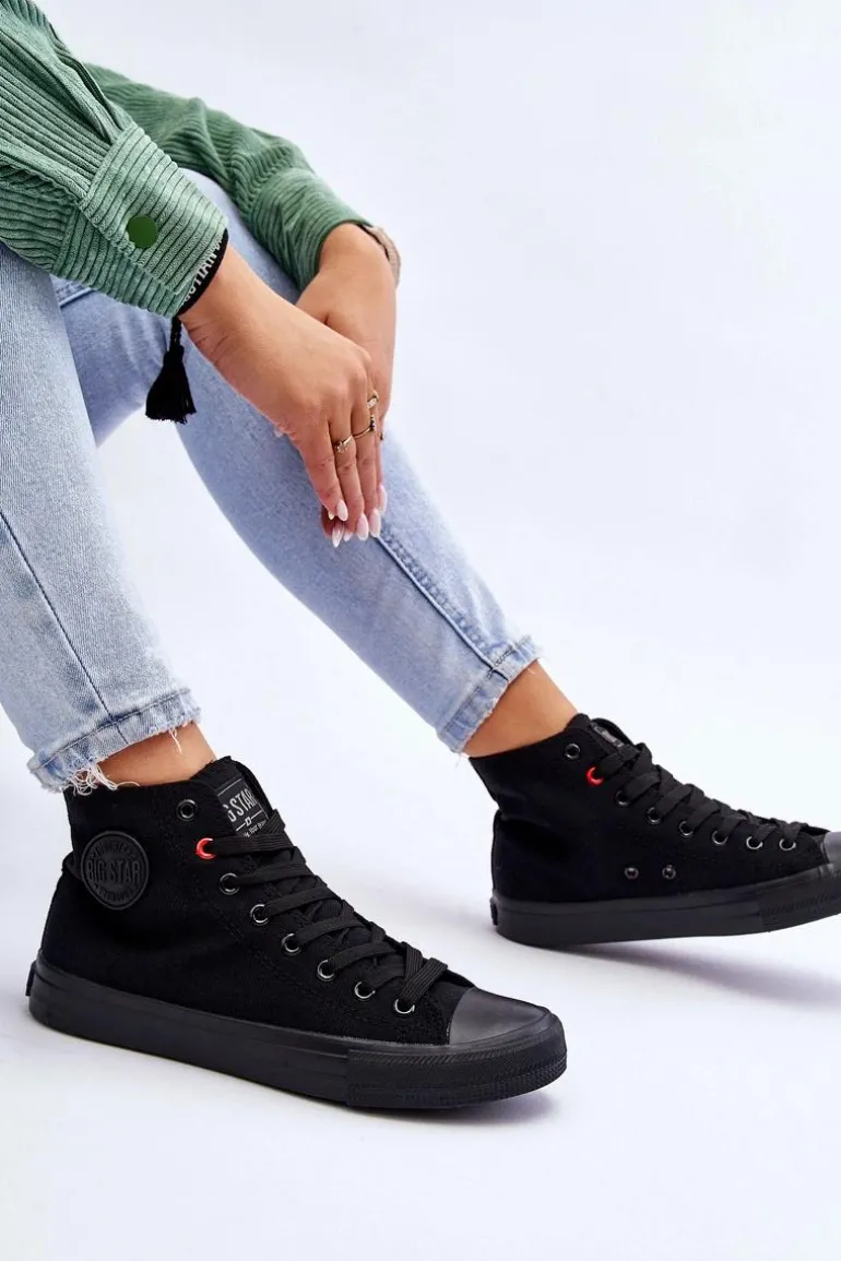 Damskie Klasyczne Wysokie Trampki Big Star T274033 Czarne