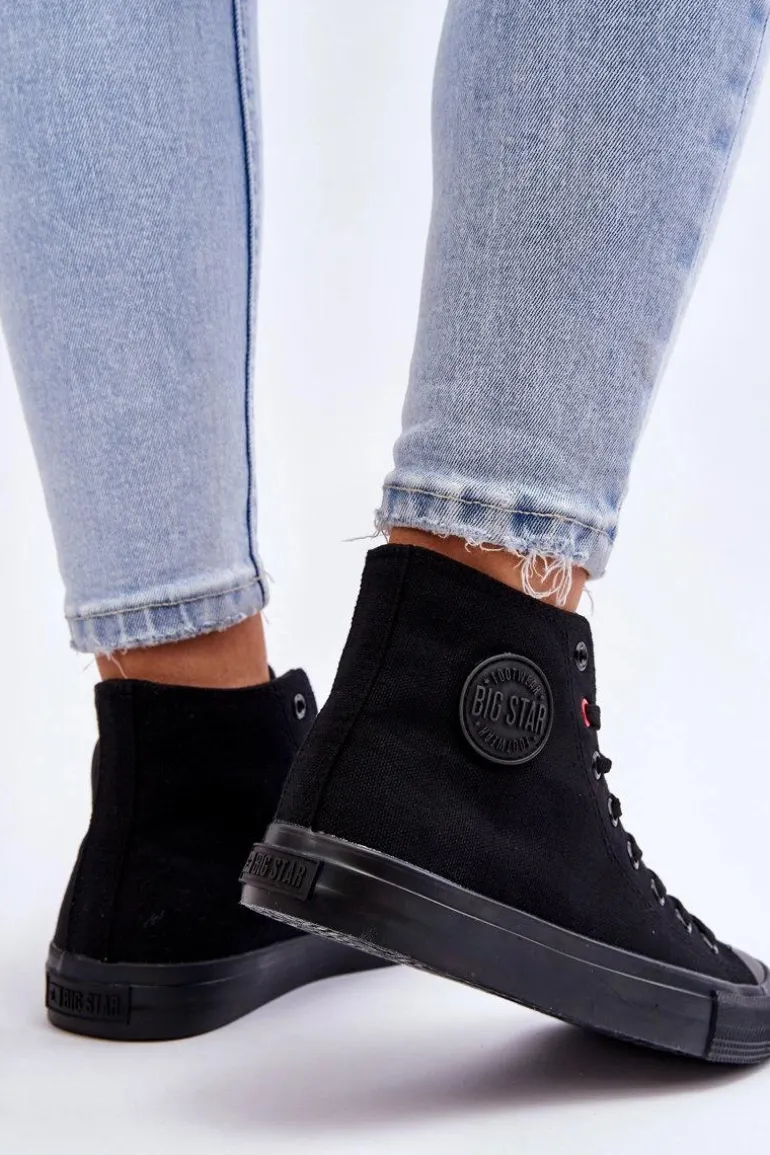 Damskie Klasyczne Wysokie Trampki Big Star T274033 Czarne