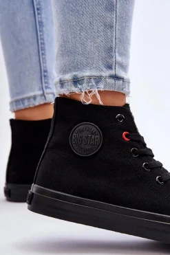 Damskie Klasyczne Wysokie Trampki Big Star T274033 Czarne