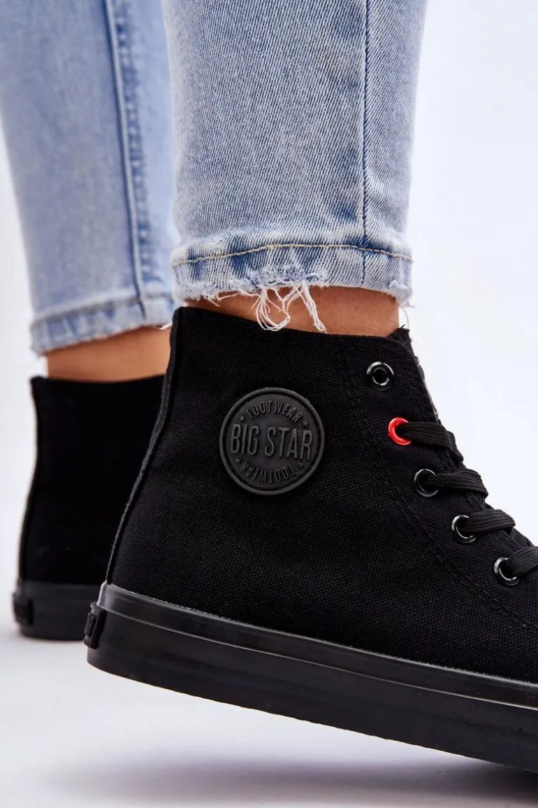Damskie Klasyczne Wysokie Trampki Big Star T274033 Czarne
