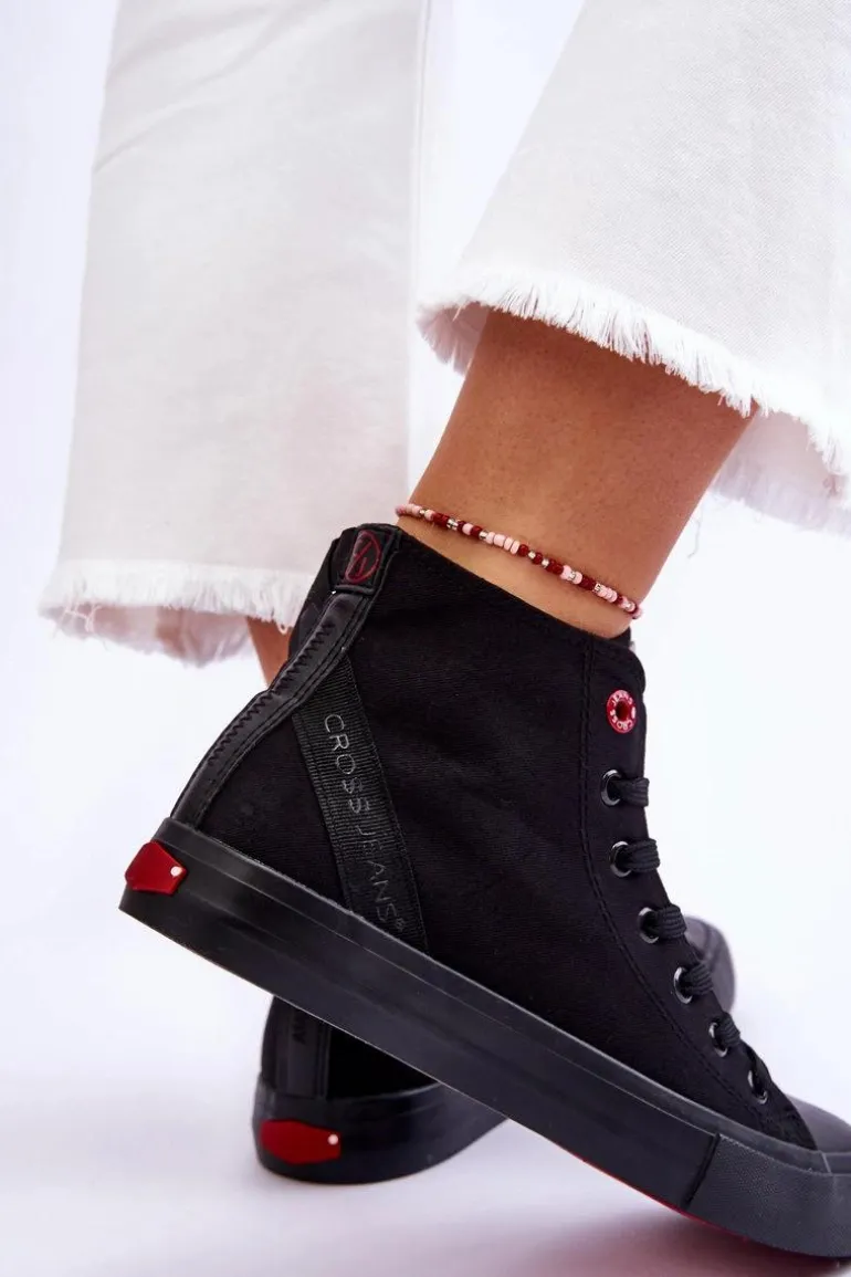 Damskie Klasyczne Wysokie Trampki Cross Jeans LL2R4088C Czarne