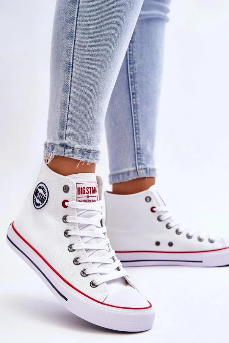 Damskie Klasyczne Wysokie Trampki Big Star T274026 Białe
