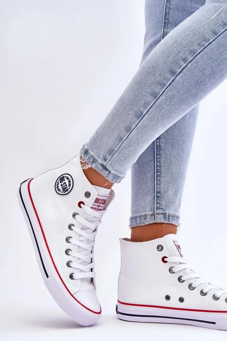Damskie Klasyczne Wysokie Trampki Big Star T274026 Białe