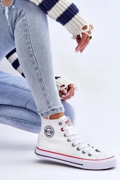 Damskie Klasyczne Wysokie Trampki Big Star T274026 Białe