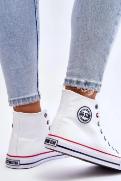 Damskie Klasyczne Wysokie Trampki Big Star T274026 Białe