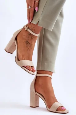 Damskie Klasyczne Zamszowe Sandały Beżowe Passo