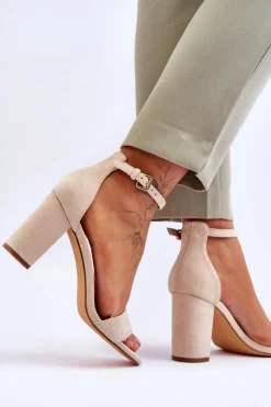 Damskie Klasyczne Zamszowe Sandały Beżowe Passo