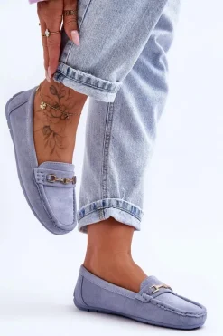 Damskie Klasyczne Zamszowe Mokasyny Niebieskie Corinell