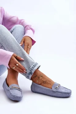 Damskie Klasyczne Zamszowe Mokasyny Niebieskie Corinell