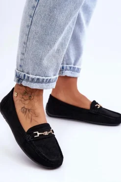 Damskie Klasyczne Zamszowe Mokasyny Czarne Corinell