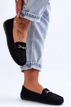 Damskie Klasyczne Zamszowe Mokasyny Czarne Corinell