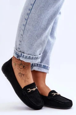 Damskie Klasyczne Zamszowe Mokasyny Czarne Corinell