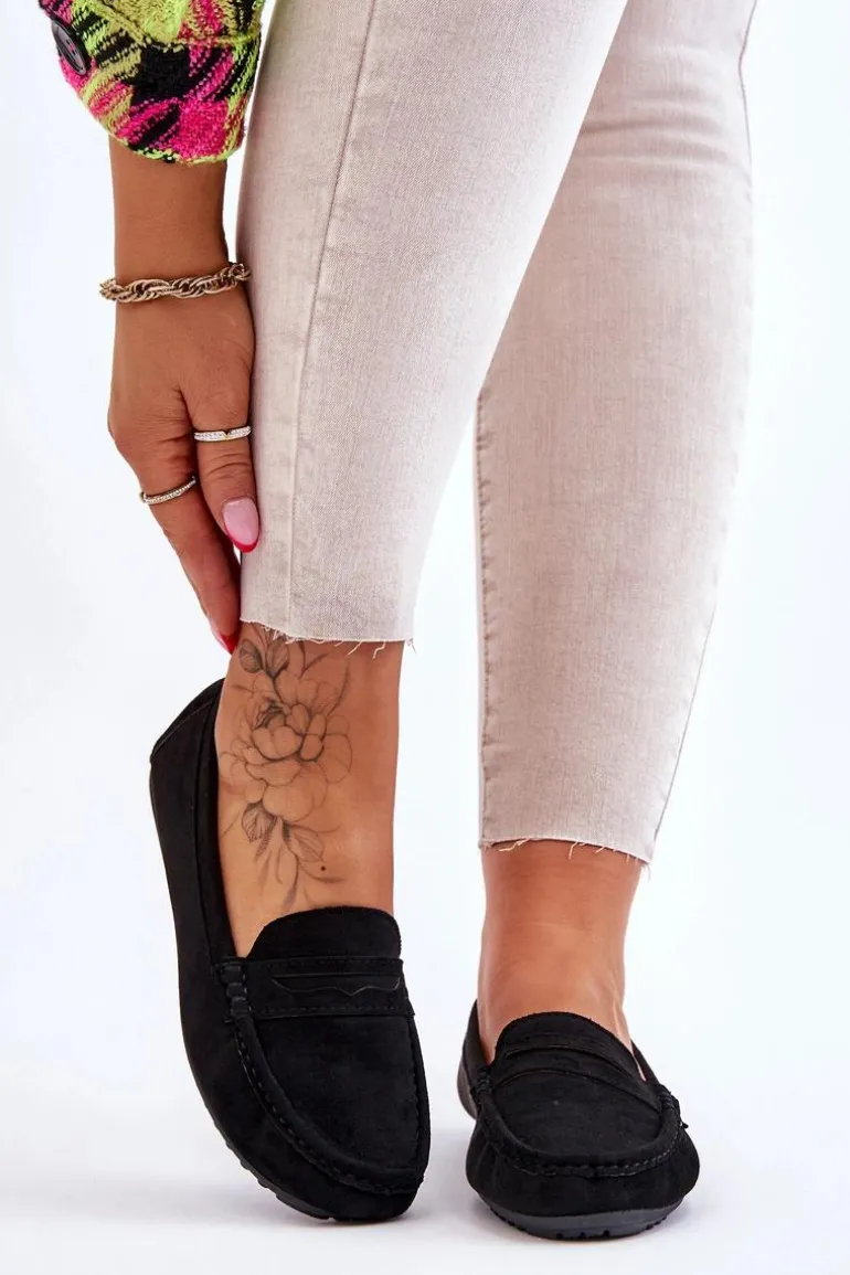 Damskie Klasyczne Zamszowe Mokasyny Czarne Ivana