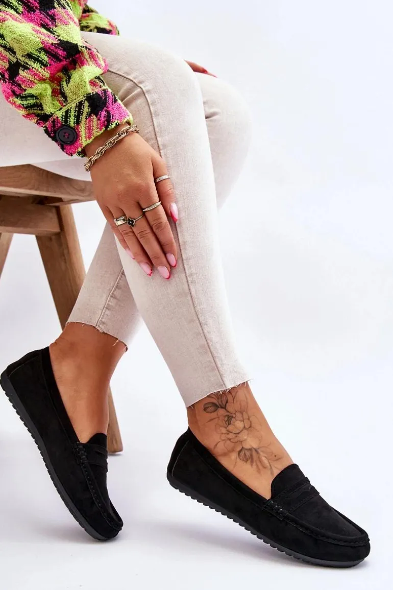 Damskie Klasyczne Zamszowe Mokasyny Czarne Ivana