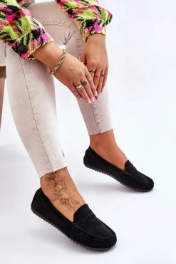 Damskie Klasyczne Zamszowe Mokasyny Czarne Ivana
