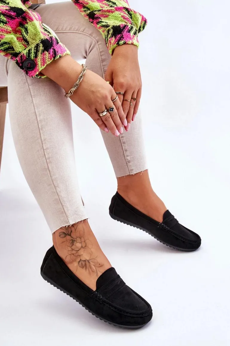 Damskie Klasyczne Zamszowe Mokasyny Czarne Ivana