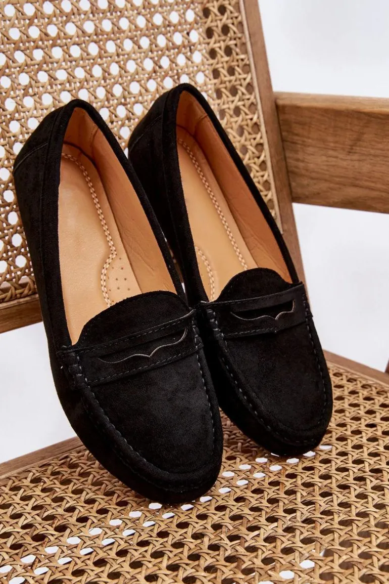Damskie Klasyczne Zamszowe Mokasyny Czarne Ivana