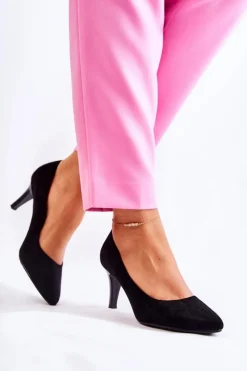 Damskie Klasyczne Zamszowe Czółenka Czarne Semprella