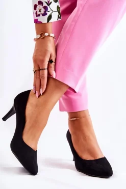 Damskie Klasyczne Zamszowe Czółenka Czarne Semprella