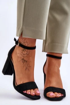 Damskie Klasyczne Zamszowe Sandały Czarne Passo